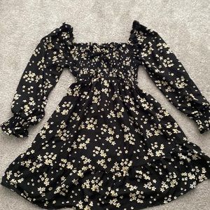 Black and yellow floral long sleeve off the shoulder sun dress